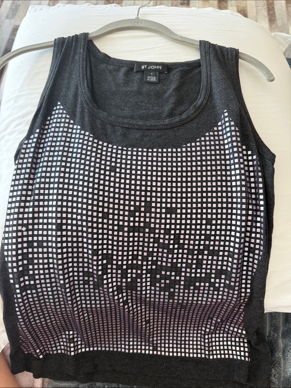 St. John Black Tank with Lilac Gradient Grid